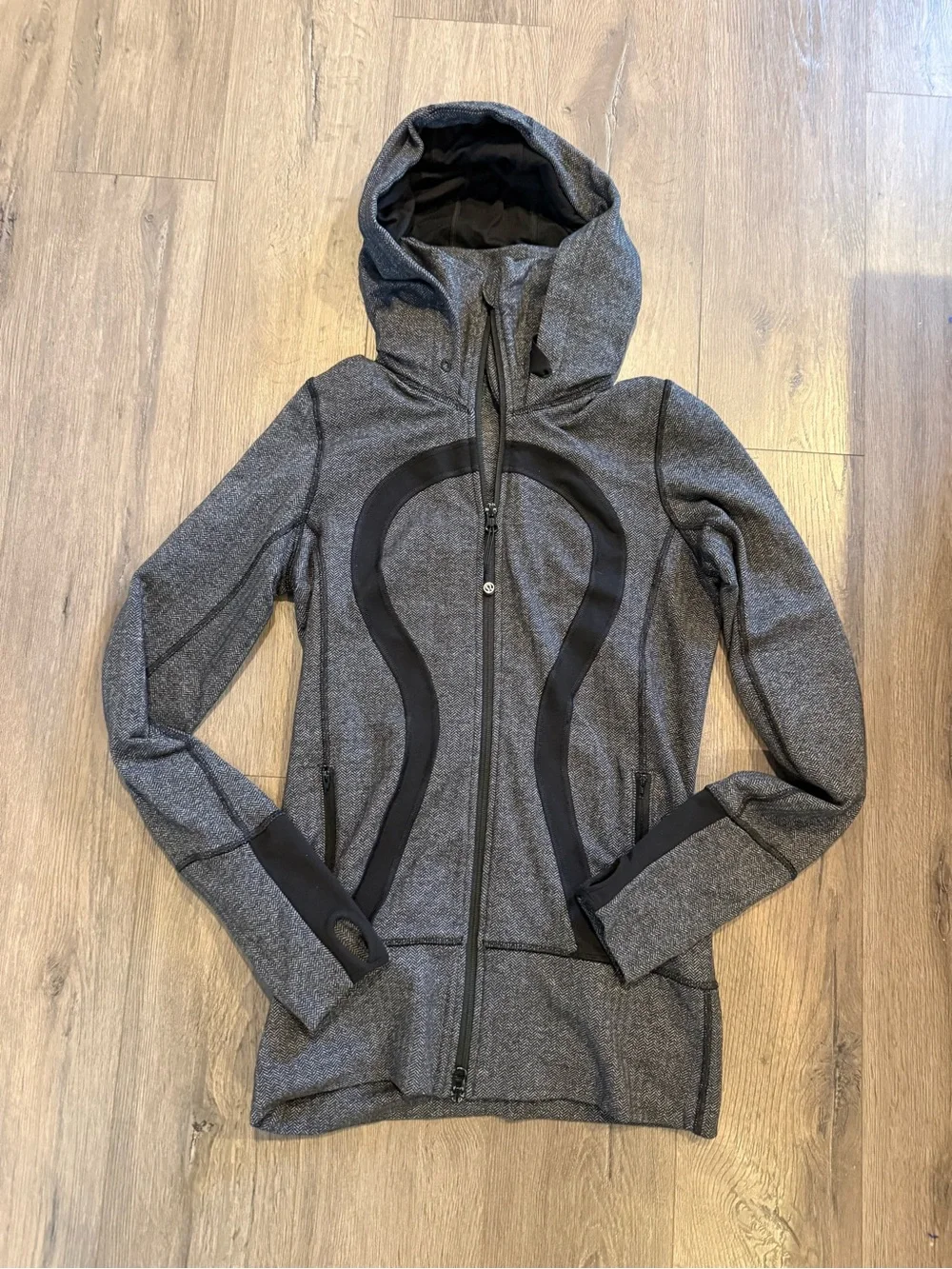 lululemon athletica Gray Hooded Zip-Up Jacket with Black Accents